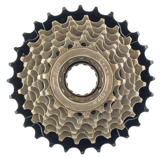 SunRun FW-7I 7 Speed 14-28t Brown Cassette, studio side view