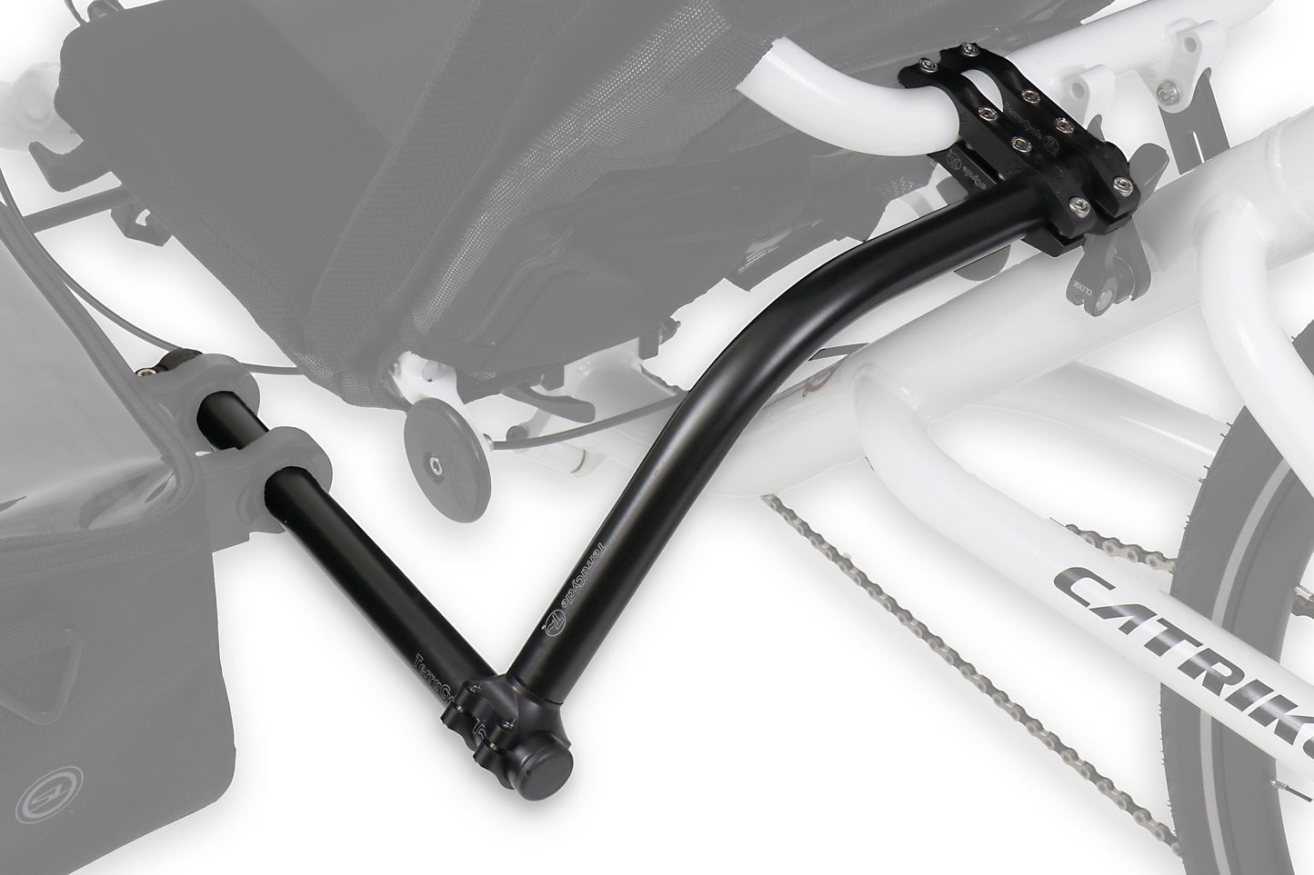 T-Cycle Catrike SeatSide Seat Mount Kit for Folding Trikes mounted on white Catrike 559 Studio image