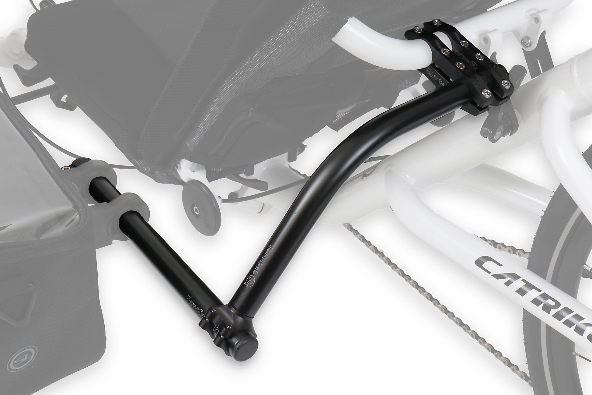 T-Cycle Catrike SeatSide Seat Mount Kit for Folding Trikes mounted on white Catrike 559 Studio image