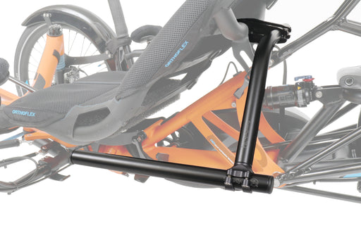T-Cycle HP Velotechnik Scorpion Ergomesh Std Classic SeatSide Mount Kit mounted to orange HPV Scorpion studio image 