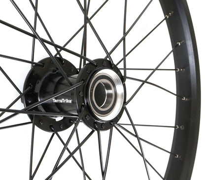 TerraTrike 20 inch EVO Front Wheel, studio hub detail view
