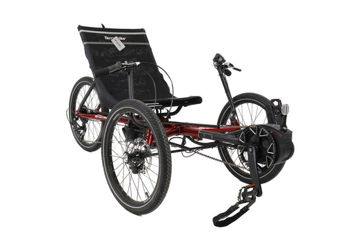 TerraTrike Maverick Sangria Recumbent Trike with Bosch Boost Kit, studio front quarter view