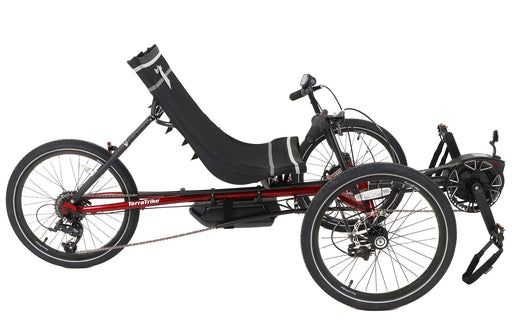 TerraTrike Maverick Sangria Recumbent Trike with Bosch Boost Kit, studio side view