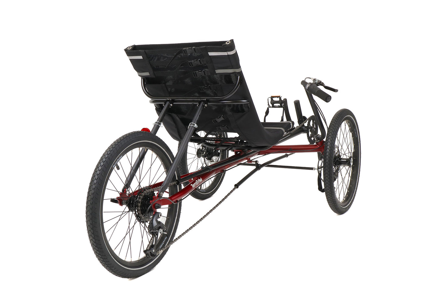 TerraTrike Maverick Sangria Trike, studio rear quarter view