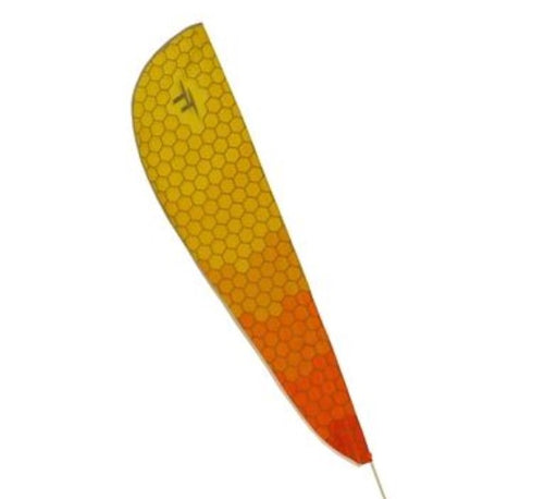 TerraTrike Teardrop 6mm Trike Flag with a honeycomb pattern over a yellow to orange fade background.