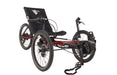 TerraTrike Traveler Candy Apple Red Recumbent Trike with Bosch Boost Kit, studio front quarter view