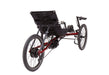 TerraTrike Traveler Candy Apple Red Recumbent Trike with Bosch Boost Kit, studio rear quarter view