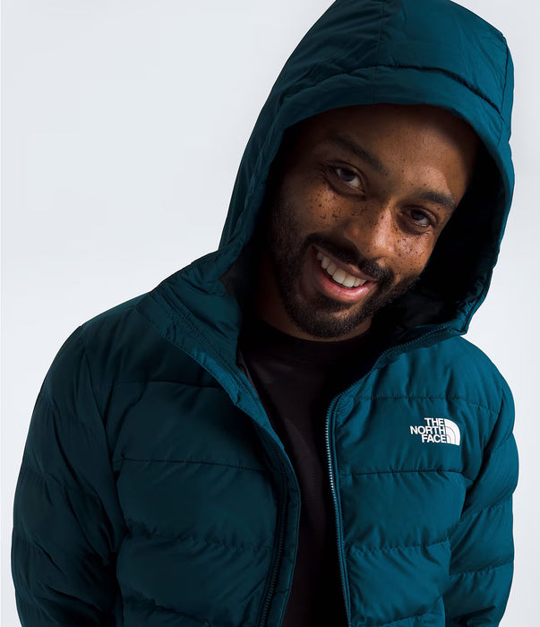 The North Face Men's Aconcagua 3 Lined Hoodie Midnight Petrol, studio front view with hood