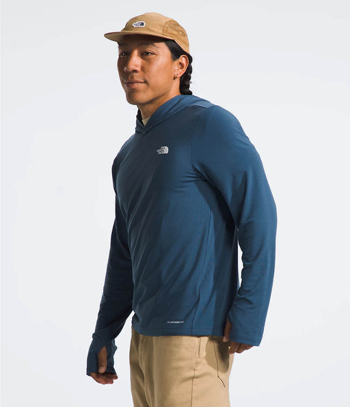 The North Face Mens Adventure Sun Hoodie Shady Blue being worn by model side view studio image