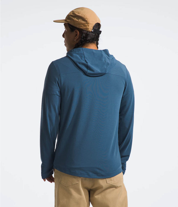 The North Face Mens Adventure Sun Hoodie Shady Blue being worn by model back view studio image