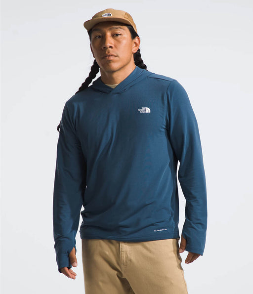 The North Face Mens Adventure Sun Hoodie Shady Blue being worn by model front view studio image