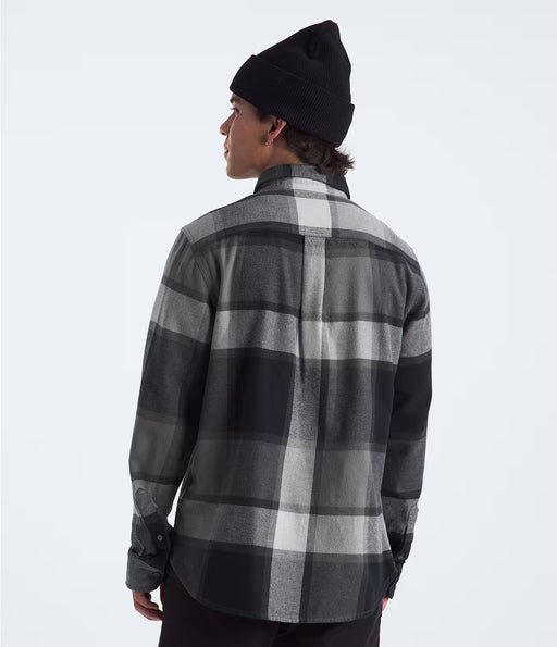 The North Face Mens Arroyo Flannel Shirt Smoked Pearl Macro Plaid, studio back view