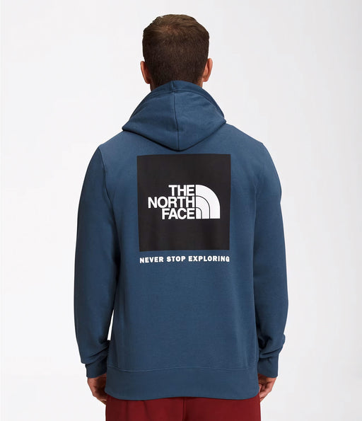 The North Face Mens Box NSE Pullover Hoodie Shady Blue/TNF Black, studio back view