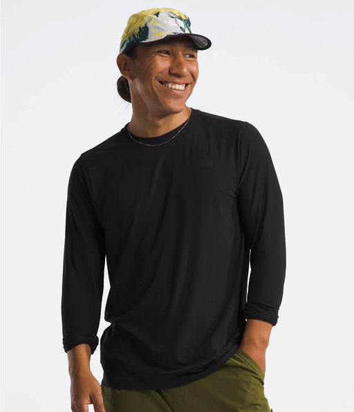 The North Face Mens Dune Sky L/S Crew TNF Black worn by model half body studio image front view