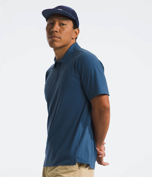 The North Face Mens Dune Sky Polo Shady Blue being worn by model studio imager side view