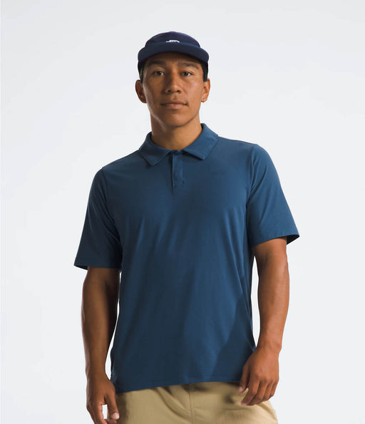 The North Face Mens Dune Sky Polo Shady Blue being worn by model studio imager front view