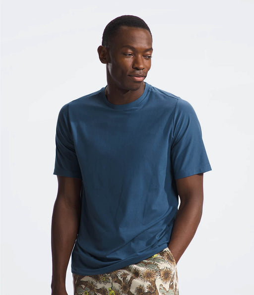 The North Face Mens Dune Sky S/S Crew Shady Blue being worn by model halfbody studio image front view