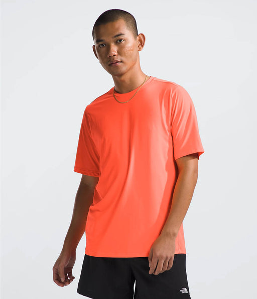 The North Face Mens Dune Sky S/S Crew Vivid Flame being worn by model halfbody studio image front view