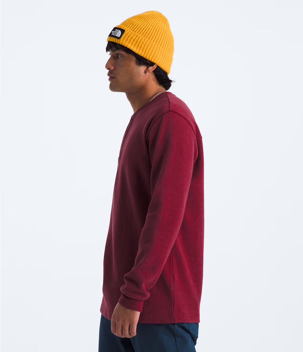 The North Face Mens Waffle Long Sleeve Henley Beetroot, studio side view