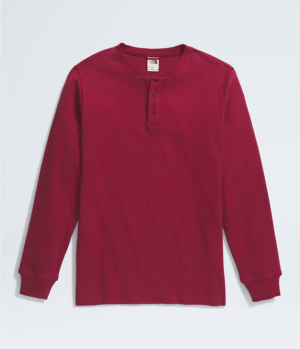 The North Face Mens Waffle Long Sleeve Henley Beetroot, studio front view