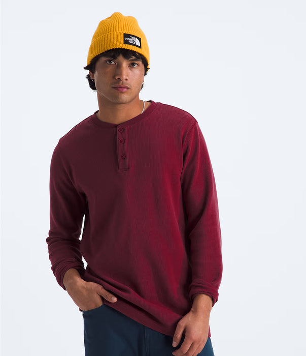 The North Face Mens Waffle Long Sleeve Henley Beetroot, studio front view