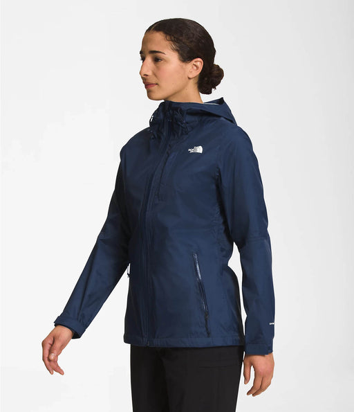 The North Face Womens Alta Vista Jacket Summit Navy being worn by model half-body side view studio image