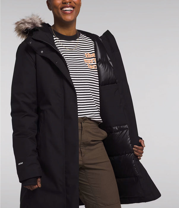 The North Face Women's Arctic Parka TNF Black, studio front inside view