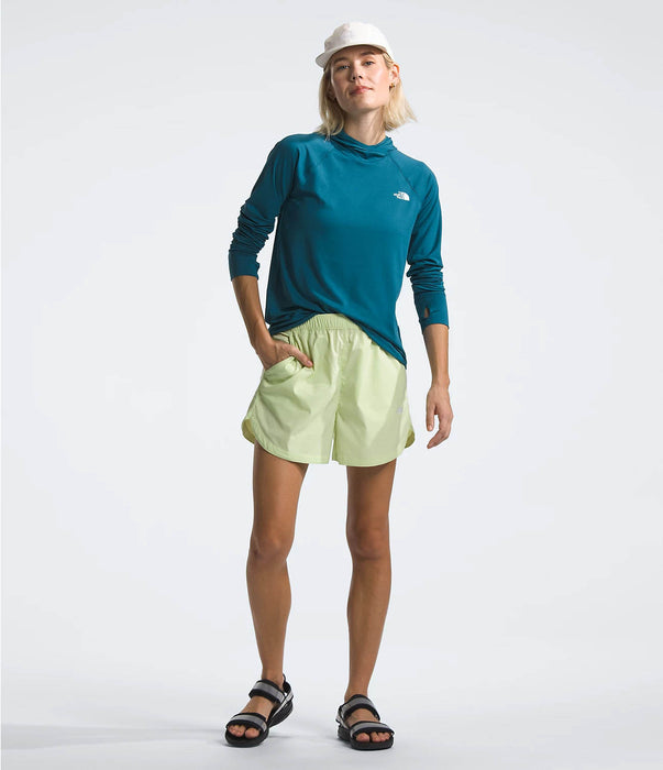 The North Face Womens Class V Water Hoodie Blue Moss being worn by model fullbody studio image front