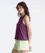 The North Face Womens Dune Sky Standard Tank Black Currant Purple being worn by model halfbody studio image side
