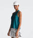 The North Face Womens Dune Sky Standard Tank Blue Moss being worn by model halfbody studio image side