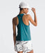 The North Face Womens Dune Sky Standard Tank Blue Moss being worn by model halfbody studio image back
