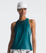The North Face Womens Dune Sky Standard Tank Blue Moss being worn by model halfbody studio image front