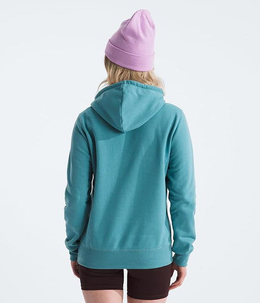 The North Face Womens Heritage Patch Pullover Hoodie Algae Blue/Heritage Patch, studio back view