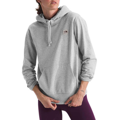 The North Face Womens Heritage Patch Pullover Hoodie TNF Light Grey Heather/Heritage Patch, studio front view