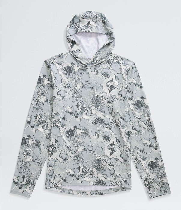 The North Face Mens Adventure Sun Hoodie High Rise Grey Moss Camo Print hoodie only front view studio image.