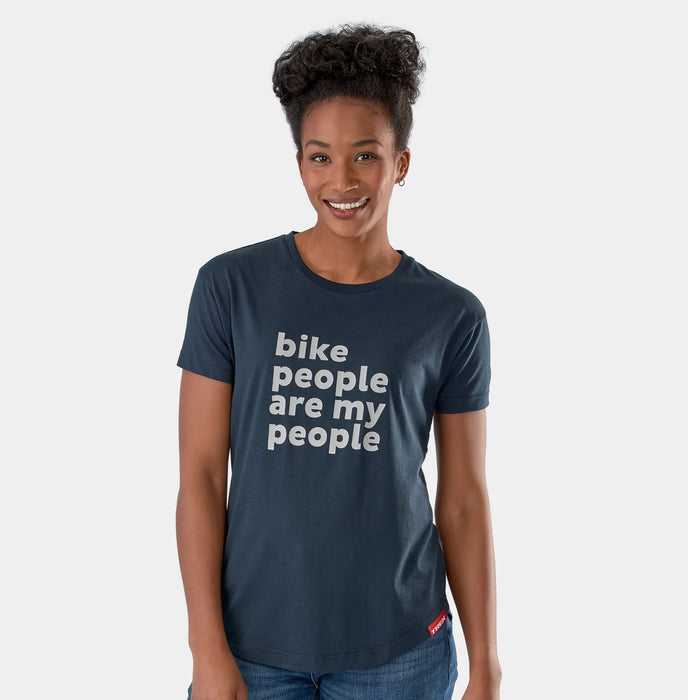 Trek Bike People Tee Women Navy T-Shirt, studio front view