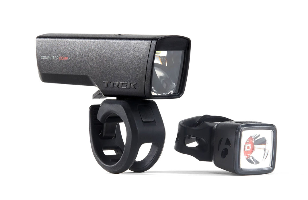 Trek Commuter Comp R/Flare R Rechargeable City Bike Light Set, studio front quarter view