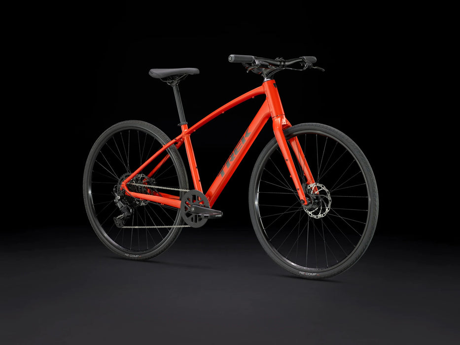 Trek FX 2 Gen 4 Lava Red, studio front quarter view