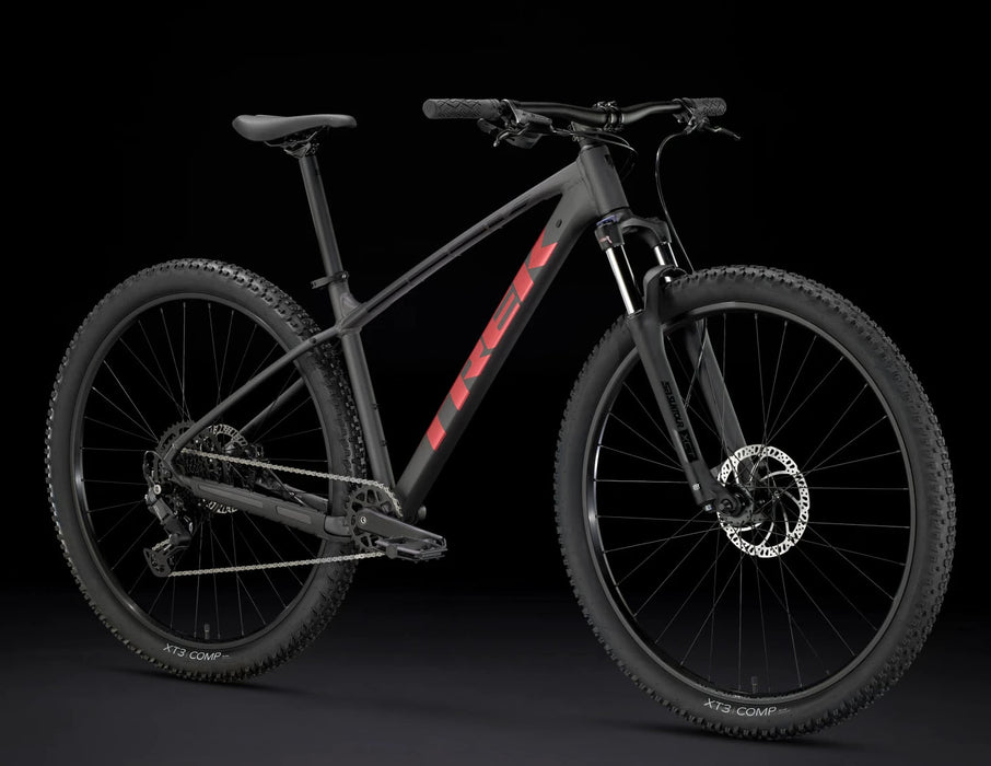 Trek Marlin 5 Gen 3 Matte Black, studio front quarter view