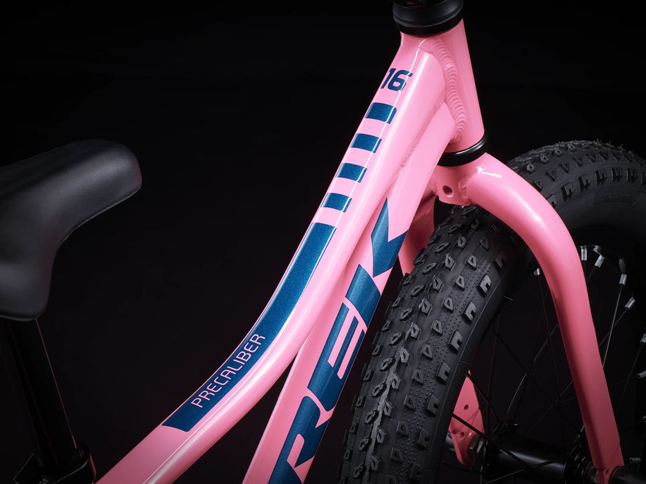 Trek Precaliber Kids Single Speed Bike 16" Pink Frosting, studio cockpit detail view