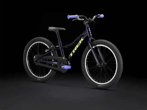 Trek Precaliber Kids Single Speed Bike 20 inch Purple Abyss, studio front quarter view