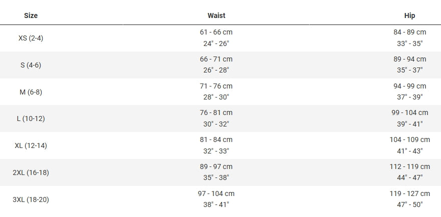 Trek Circuit Women's Cycling Bib Short, size chart