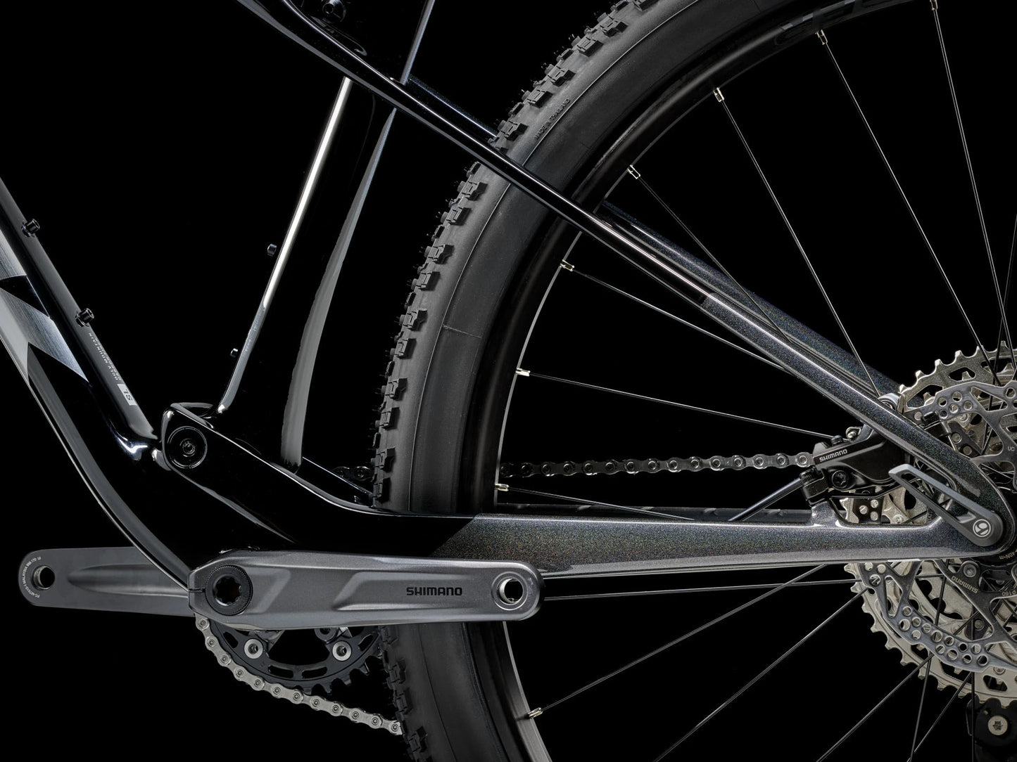 Trek Supercaliber SL 9.6 Dark Prismatic, studio side detail view