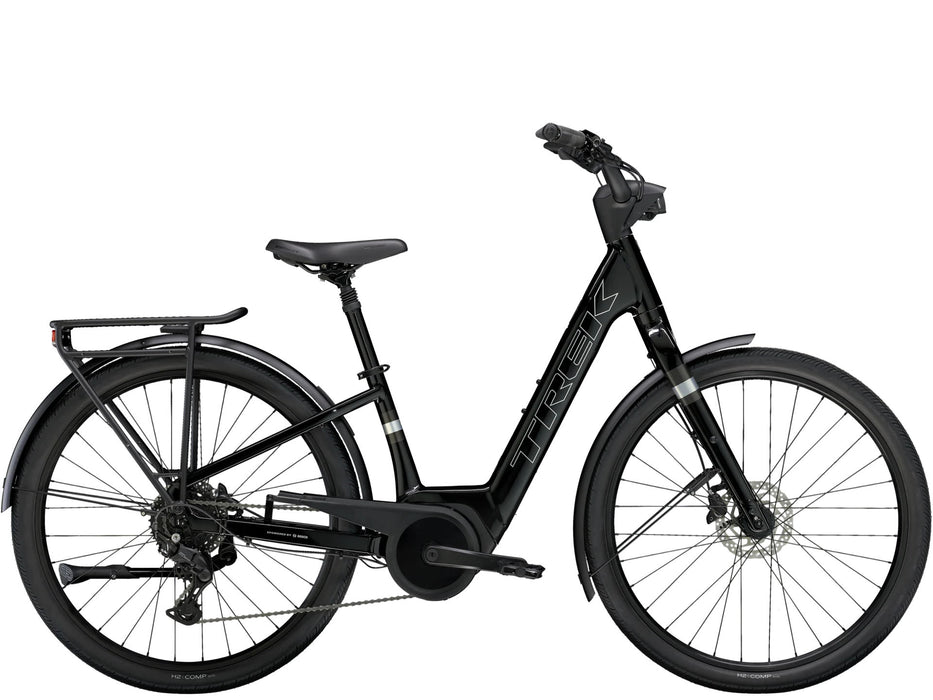 Trek Verve+ 2 Lowstep Gen 3 e-Bike Black, studio side view