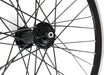 Velocity Dyad 20" 406mm MSW Black 36h Black Spokes & Silver Nips Standard 100mm Front Wheel, studio hub detail view