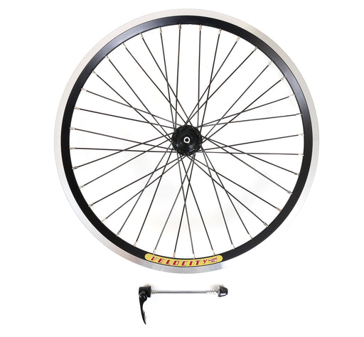 Velocity Dyad 20" 406mm MSW Black 36h Black Spokes & Silver Nips Standard 100mm Front Wheel, studio side view