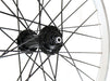 Velocity Dyad 20" 406mm MSW Silver 32h Black Spokes & Silver Nips Standard 100mm Front Wheel, studio hub detail view