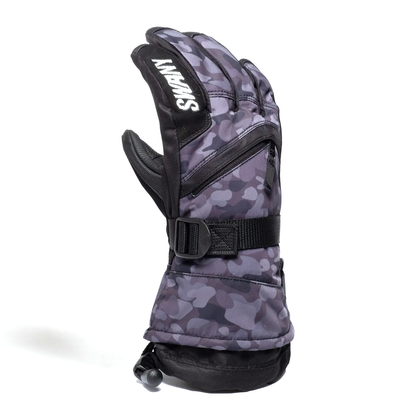 Image of the Swany X-Over Boys Glove in Black and Grey Camo against a white background.