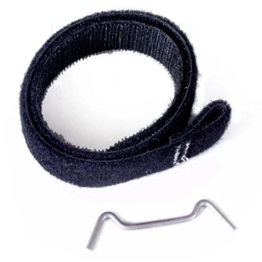 Top view of the Atoc Auto Rack Wheel Crow Strap in black with a silver retainer bar against a white background.
