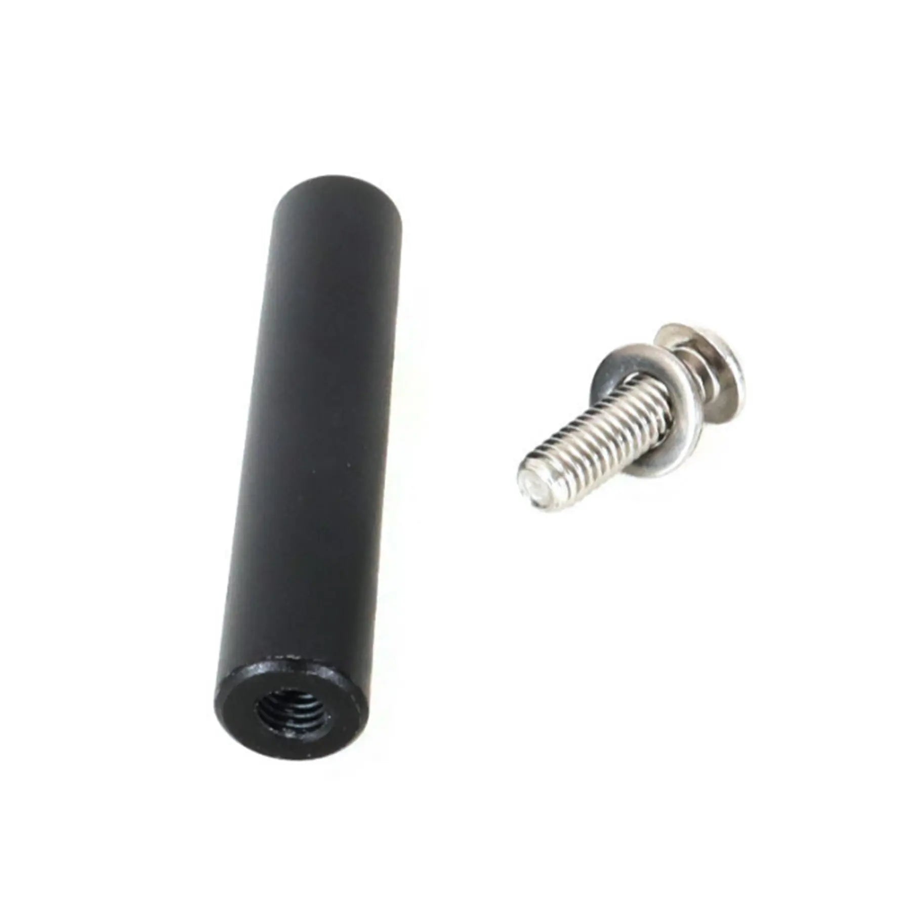 Black Azub Chainkeeper for Idler with silver attachment bolt and washer against a white background.